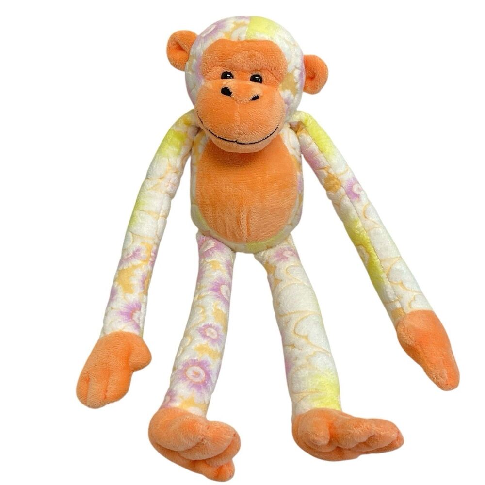 Super Rare Vintage Ganz 17” Floral Monkey Pink Orange Stuffed Animal Plush H8855